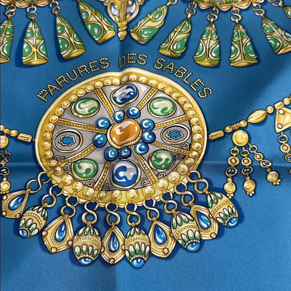 Hermès Blue and Yellow Silk Scarf - Picture 3 of 9
